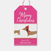 Kerstcadeautag Dachshund Gepersonaliseerd Roze Cadeaulabel (Voorkant)