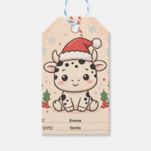 Kerstcadeautag met babykoe