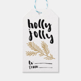 Kerstcadeautag met dennentak 'Holly Jolly Christma Cadeaulabel