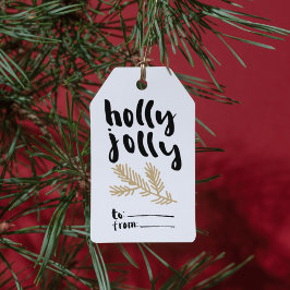 Kerstcadeautag met dennentak 'Holly Jolly Christma Cadeaulabel