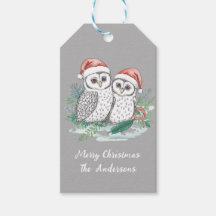 Kerstcadeautag met gezellige uilen