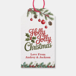 Kerstcadeautag met hulstbessen cadeaulabel