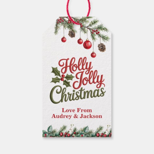 Kerstcadeautag met hulstbessen cadeaulabel (Achterkant)