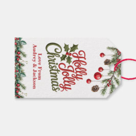 Kerstcadeautag met hulstbessen cadeaulabel