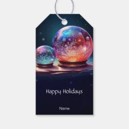 Kerstcadeautag met kristallen sneeuwballen cadeaulabel