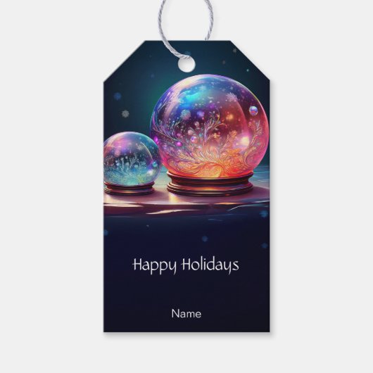 Kerstcadeautag met kristallen sneeuwballen cadeaulabel (Voorkant)