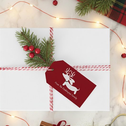 Kerstcadeautag met Reindeer Dachshund Cadeaulabel
