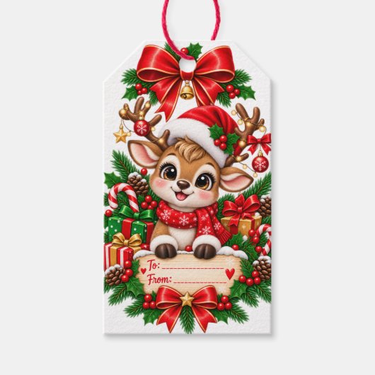 Kerstcadeautag met rendier cadeaulabel (Voorkant)