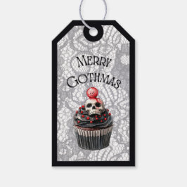 Kerstcadeautag met schedelcupcake in Gothmas-stijl Cadeaulabel