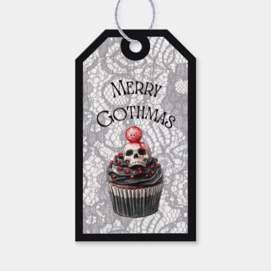 Kerstcadeautag met schedelcupcake in Gothmas-stijl Cadeaulabel (Voorkant)