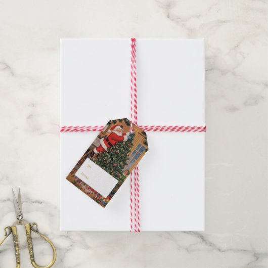 Kerstcadeautag met vintage Sint Cadeaulabel (Met Touw)