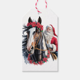 Kerstcadeautag Santa rijdt op een Paint Horse Cadeaulabel
