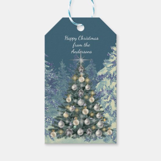 Kerstcadeautag - Stijlvolle winterse scène Cadeaulabel (Voorkant)