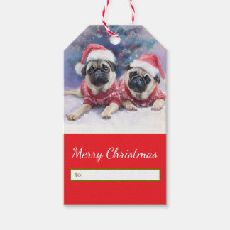Kerstcadeautag voor pug liefhebbers cadeaulabel