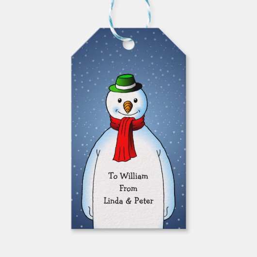 Kerstcadeautags met blije sneeuwman cadeaulabel (Voorkant)