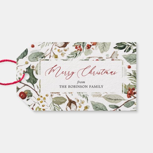 Kerstcadeautags met botanisch ontwerp cadeaulabel (Achterkant Horizontaal)
