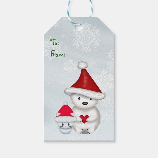 Kerstcadeautags met ijsbeer en kitten cadeaulabel (Voorkant)