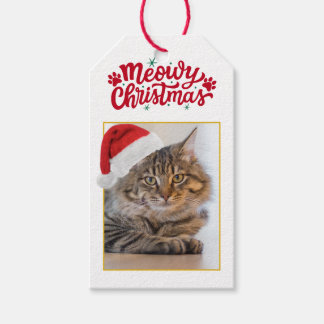 Kerstcadeautags met Meowy Kerstmis Foto Cadeaulabel