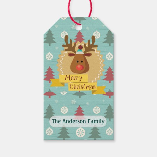 Kerstcadeautags met rendieren bedrukt cadeaulabel (Voorkant)