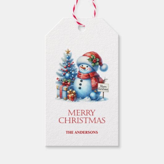 Kerstcadeautags met Sneeuwman Cadeaulabel (Voorkant)