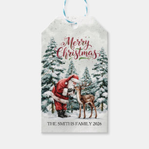 Kerstcadeautags met vintage Sint & herten Cadeaulabel