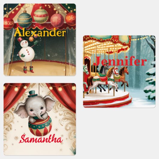 Kerstcadeautags met vintagecircusthema labels (Groep)