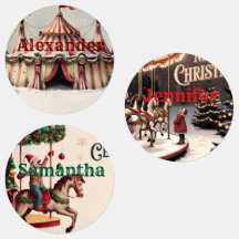 Kerstcadeautags met vintagecircusthema
