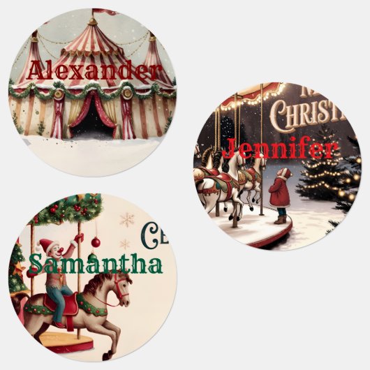 Kerstcadeautags met vintagecircusthema labels (Groep)