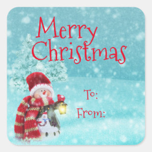 Kerstcadeautags/rechthoekige stickers/Snowman Vierkante Sticker