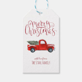 Kerstcadeautags - Vintage rode vrachtwagen Cadeaulabel