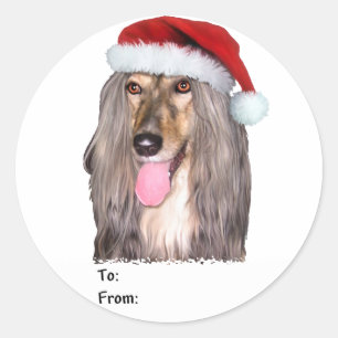 kerstcadeautags voor de Afghaanse hond Ronde Sticker