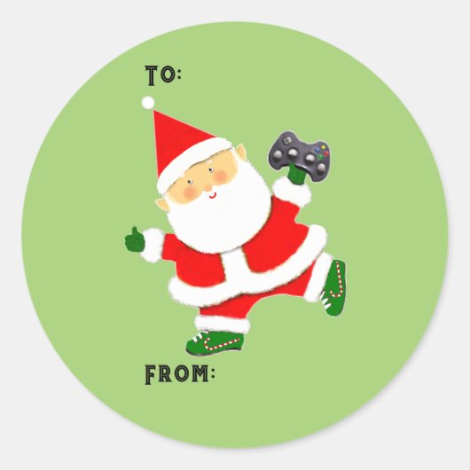 Kerstcadeautags voor videogamers ronde sticker (Voorkant)