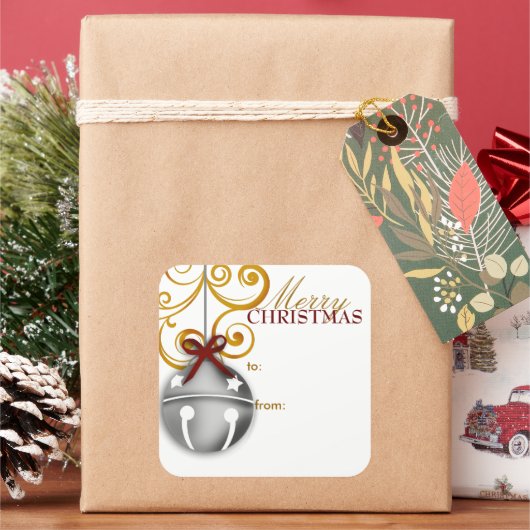 Kerstcadeautagsticker met bellen vierkante sticker (Feestdagen)