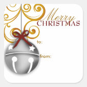 Kerstcadeautagsticker met bellen vierkante sticker (Voorkant)