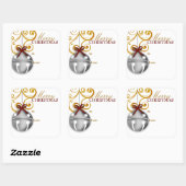 Kerstcadeautagsticker met bellen vierkante sticker (Vel)