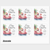 Kerstcadeautagsticker Santa-strand Vierkante Sticker (Vel)