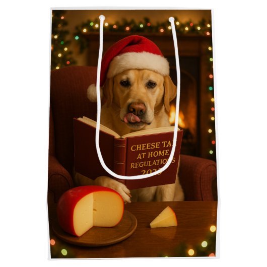 Kerstcadeautas Christmas ft. een gele labrador Medium Cadeauzakje (Achterkant)