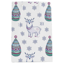 Kerstcadeautas met herten en sparrenbomen medium cadeauzakje