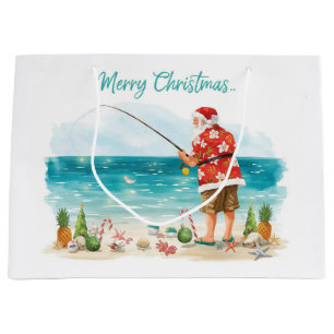 Kerstcadeautas met Kerstman die vist in Hawaï shir Groot Cadeauzakje