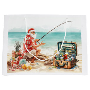 Kerstcadeautas met Kerstman die vist in Hawaï shir Groot Cadeauzakje