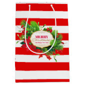 Kerstcadeautas met rode strepen medium cadeauzakje (Voorkant)