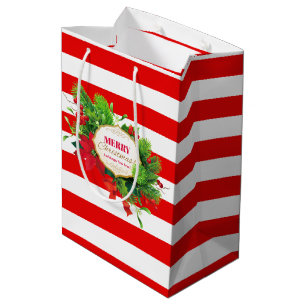 Kerstcadeautas met rode strepen medium cadeauzakje