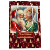 Kerstcadeautas Santa & Mrs Claus Waterverf Medium Cadeauzakje (Voorkant)