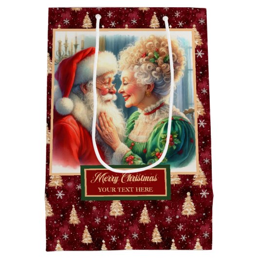 Kerstcadeautas Santa & Mrs Claus Waterverf Medium Cadeauzakje (Achterkant)