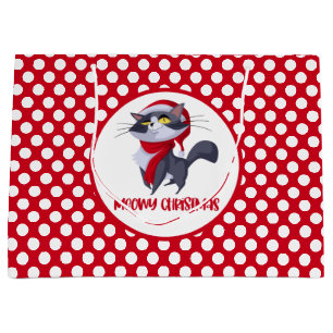 Kerstcadeautas voor katten met vrolijke kersttekst groot cadeauzakje