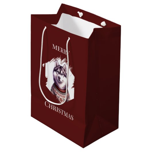 Kerstcadeautassen, Husky Holiday Medium Cadeauzakje (Voorkant Gekanteld)