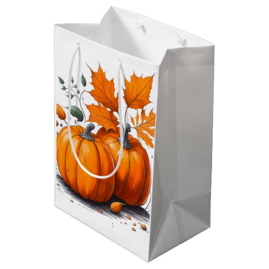 Kerstcadeautassen met pompoenen medium cadeauzakje (Achterkant Gekanteld)