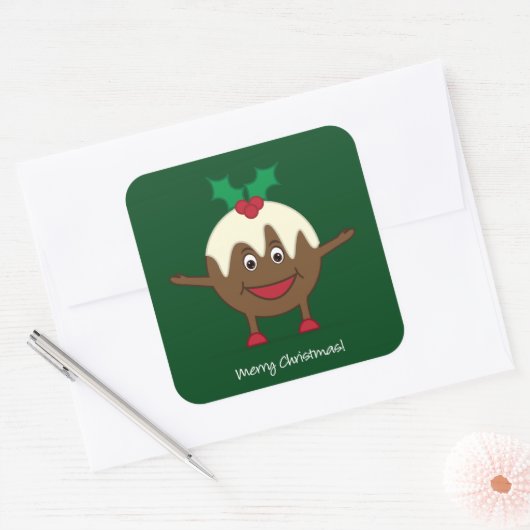 kerstcadeautekenfilm vierkante sticker (Envelop)