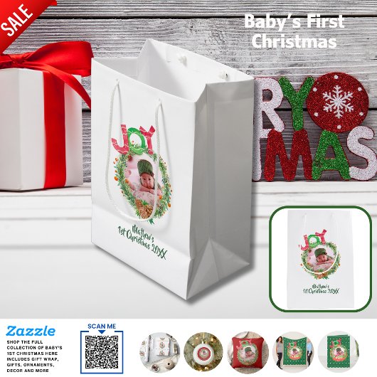 Kerstcadeautentas voor baby's 1e kerst foto-herinn medium cadeauzakje