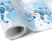 kerstcadeautje / blauw sneeuwman cadeaupapier (Rol Hoek)